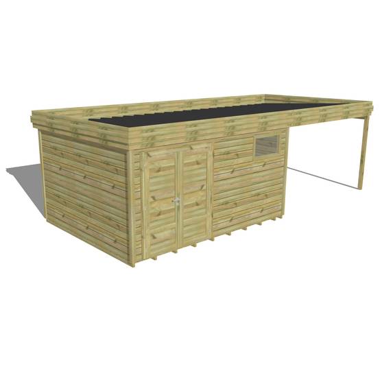 Sans Marque - ABRI DE JARDIN bois autoclave 27mm - 7,84x3,44m / 27m2 - Bac acier - Plancher bois - Image 1