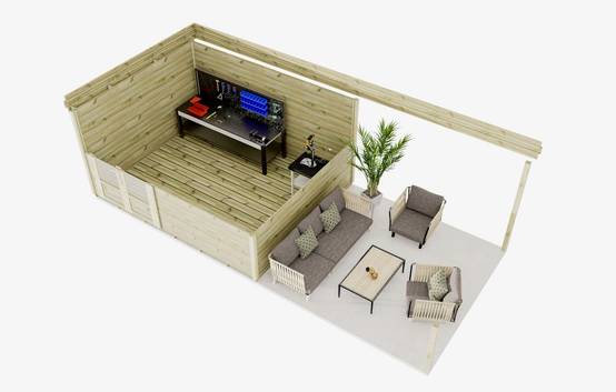 Sans Marque - ABRI DE JARDIN bois autoclave 27mm - 7,84x3,44m / 27m2 - Bac acier - Plancher bois - Image 5