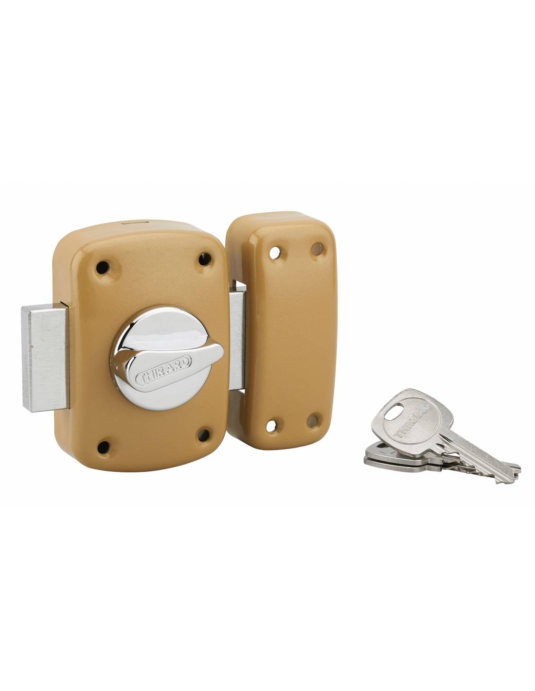 Verrou à bouton Corvette pour porte d'entrée, cylindre 35mm, acier, 3 clés, époxy bronze - THIRARD - Image 1