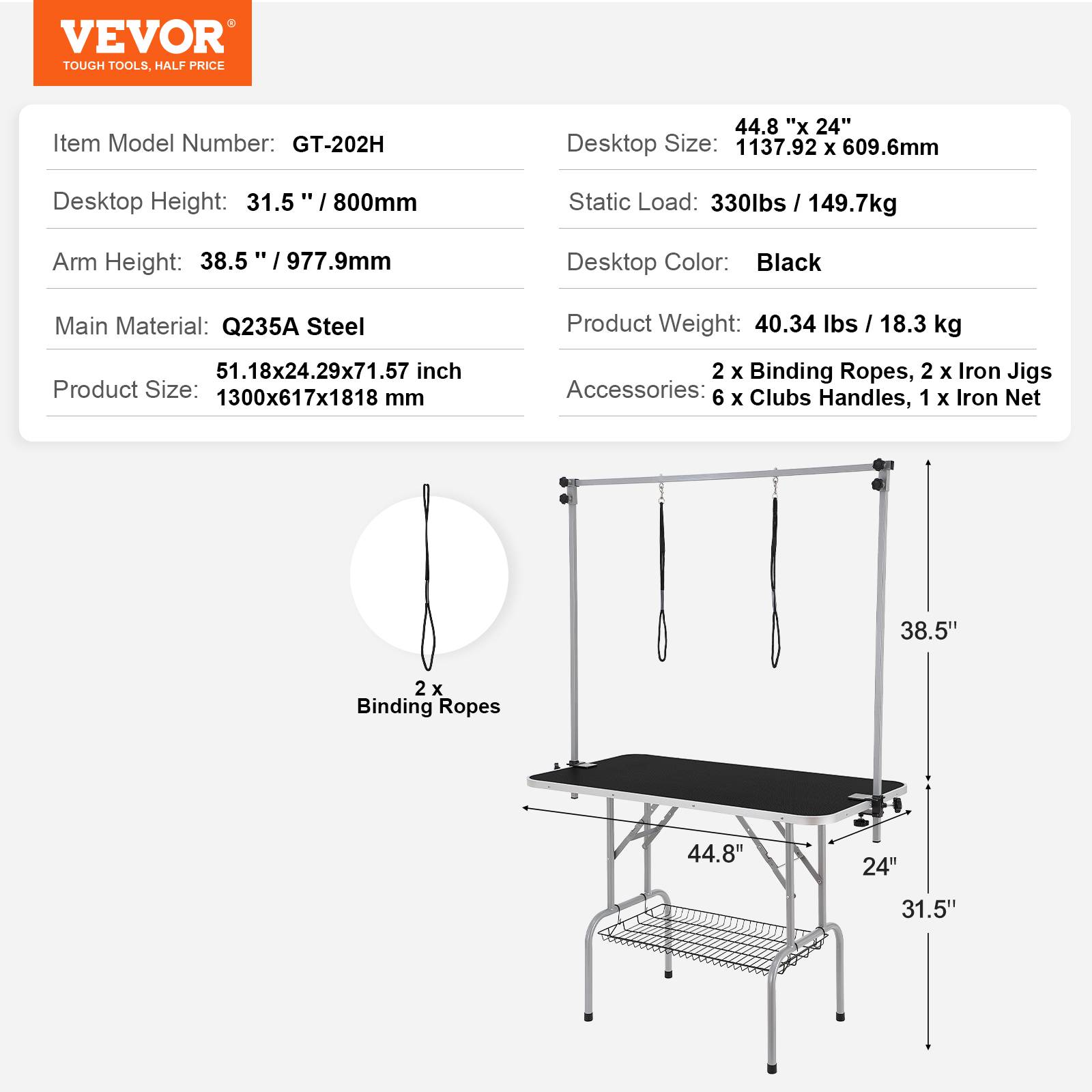 VEVOR Table toilettage chien pliable, charge 149,7 kg. 2 potences, panier rangement. - Image 7