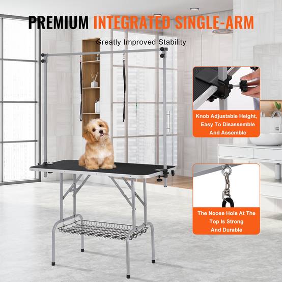 VEVOR Table toilettage chien pliable, charge 149,7 kg. 2 potences, panier rangement. - Image 4
