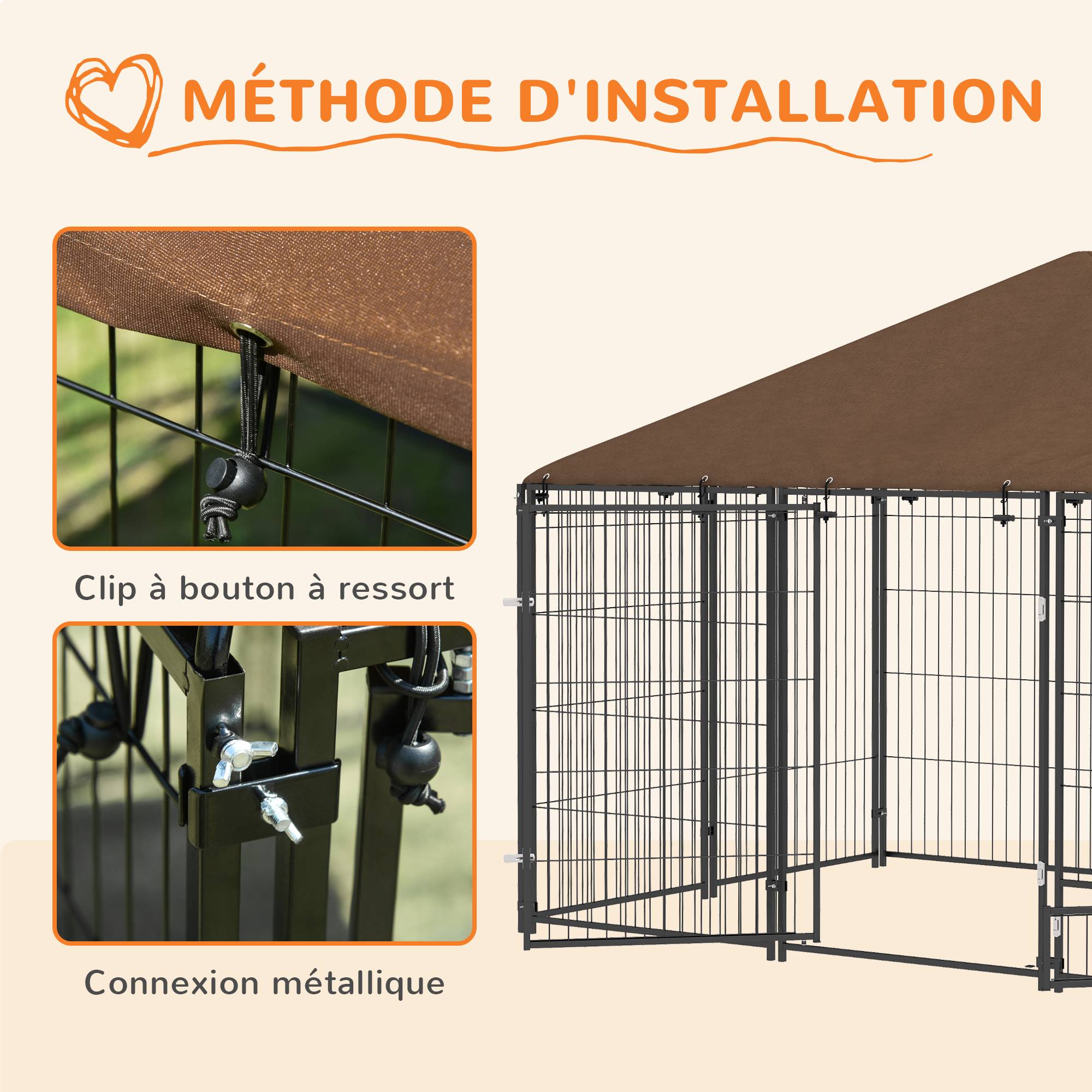Sans Marque - Chenil extérieur pour Chiens en acier et Tissu Oxford Support gamelle et Toit résistant aux intempéries Espace spacieux - Image 9
