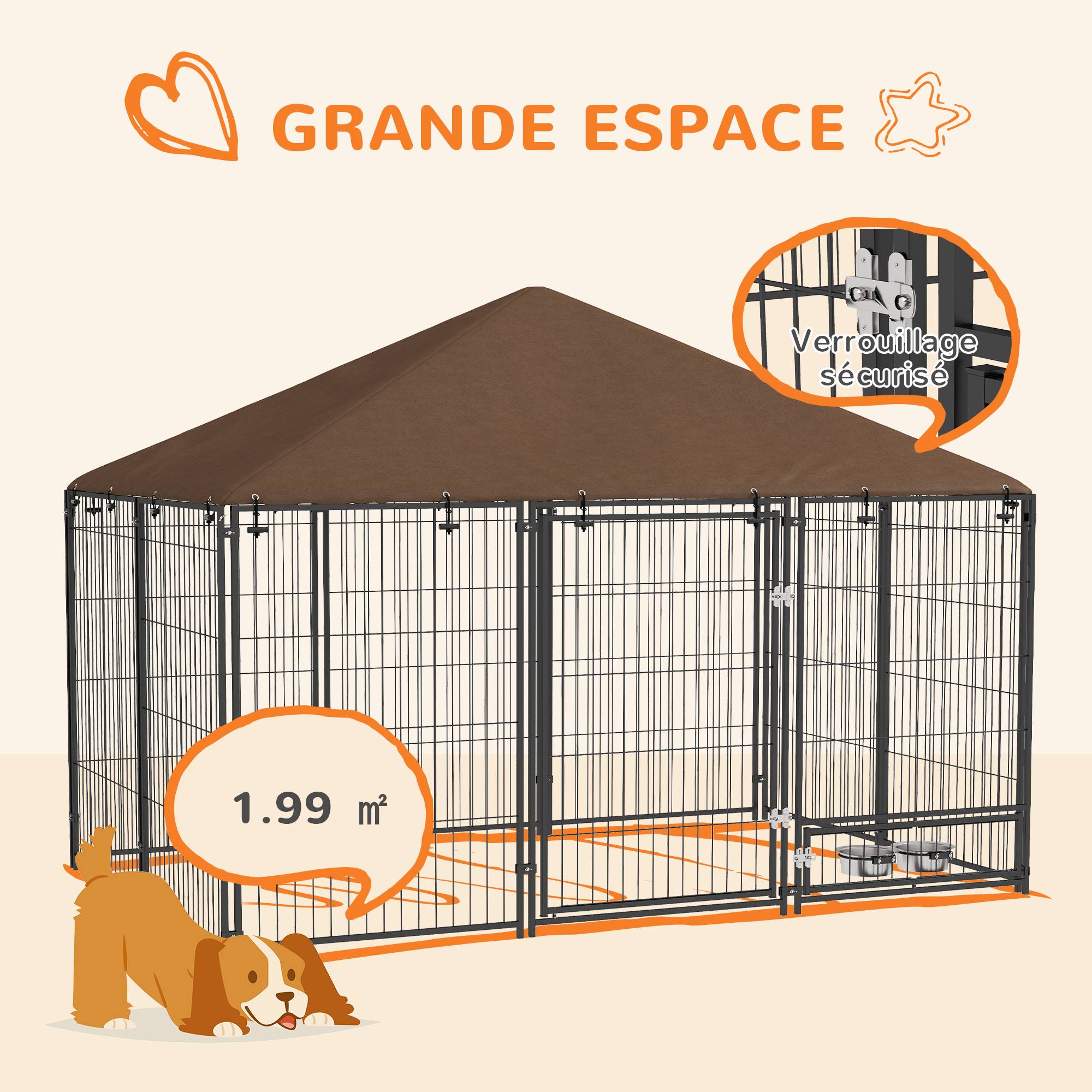 Sans Marque - Chenil extérieur pour Chiens en acier et Tissu Oxford Support gamelle et Toit résistant aux intempéries Espace spacieux - Image 10