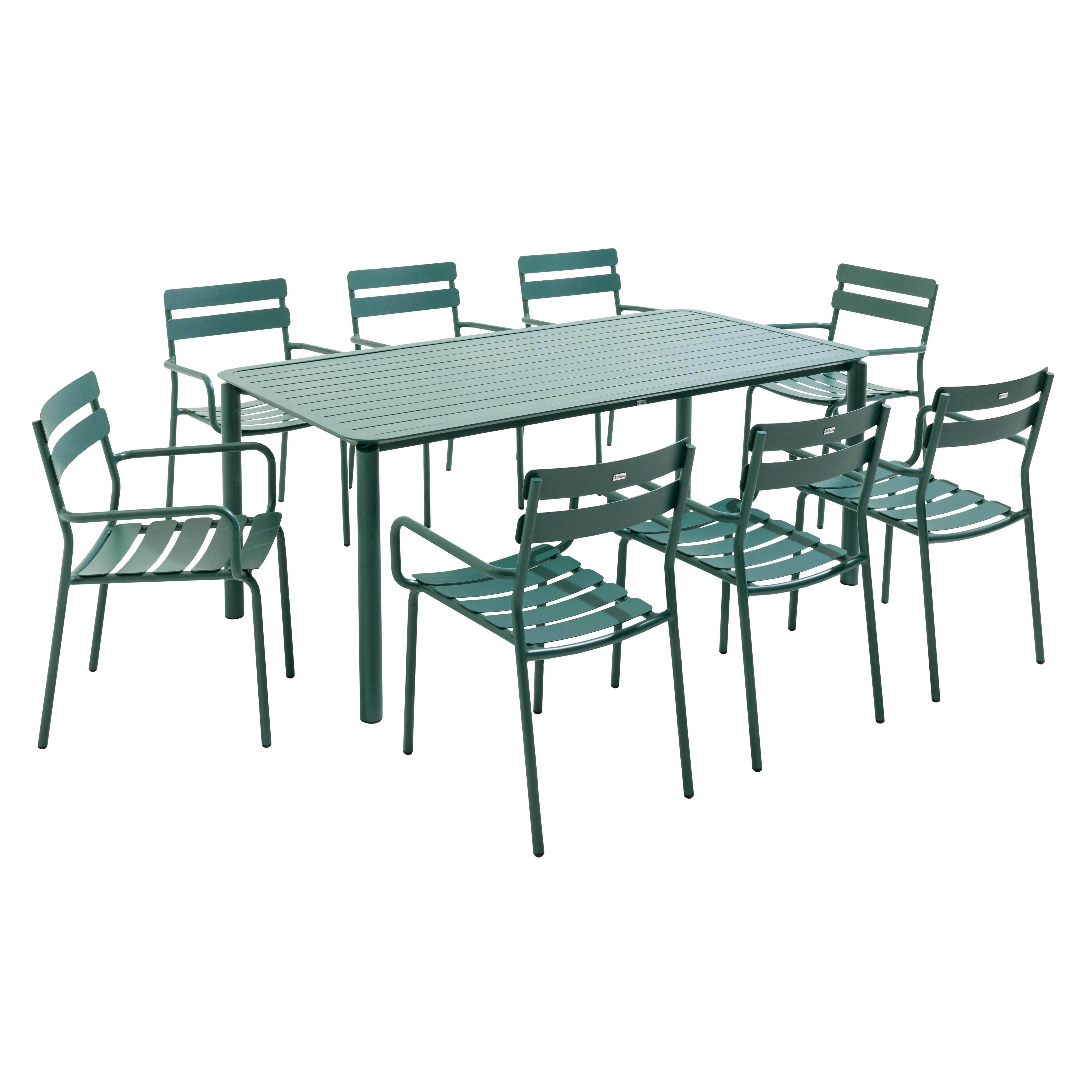 Oviala - Ensemble table de jardin et 8 fauteuils vert foncé Almada - Oviala - Image 1
