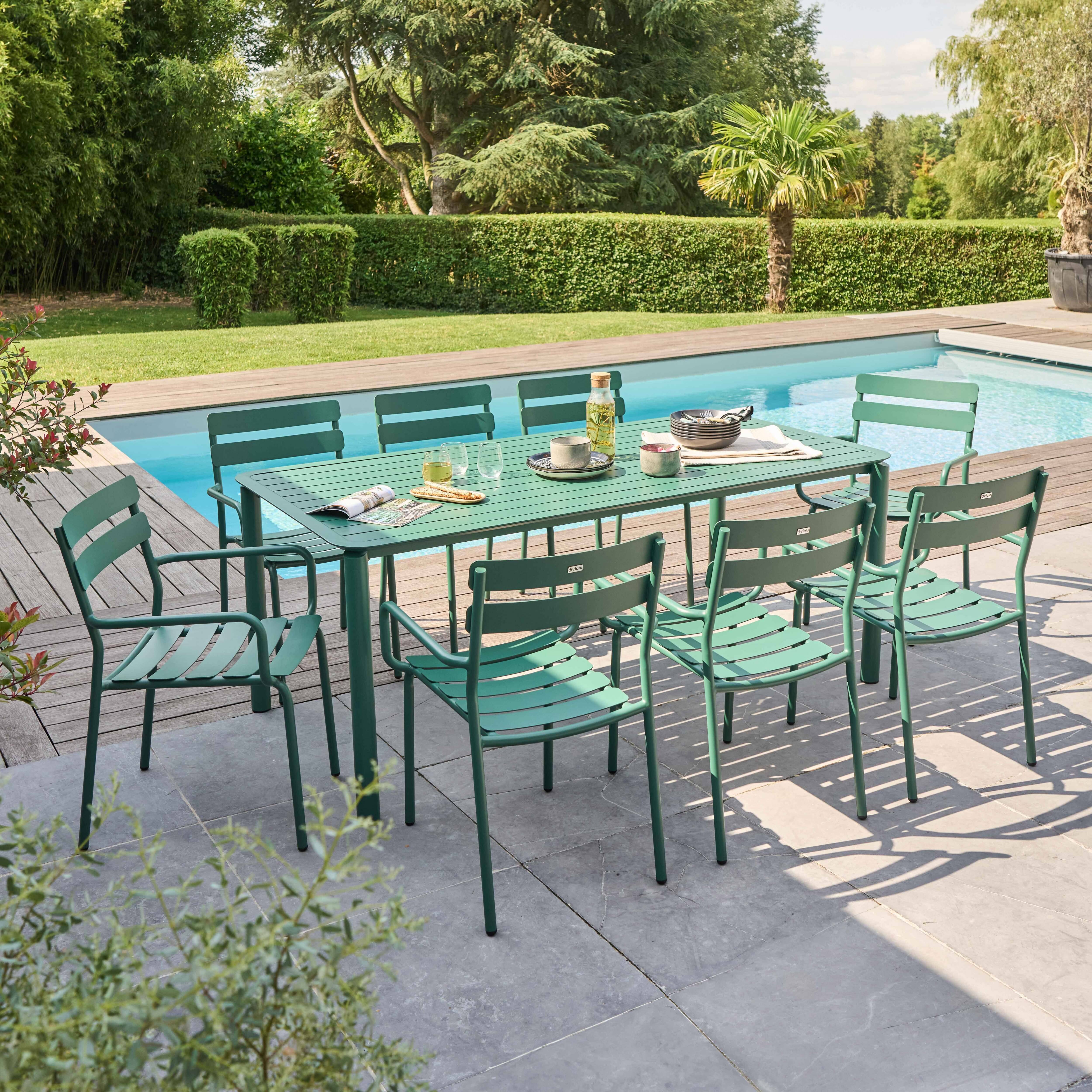 Oviala - Ensemble table de jardin et 8 fauteuils vert foncé Almada - Oviala - Image 2