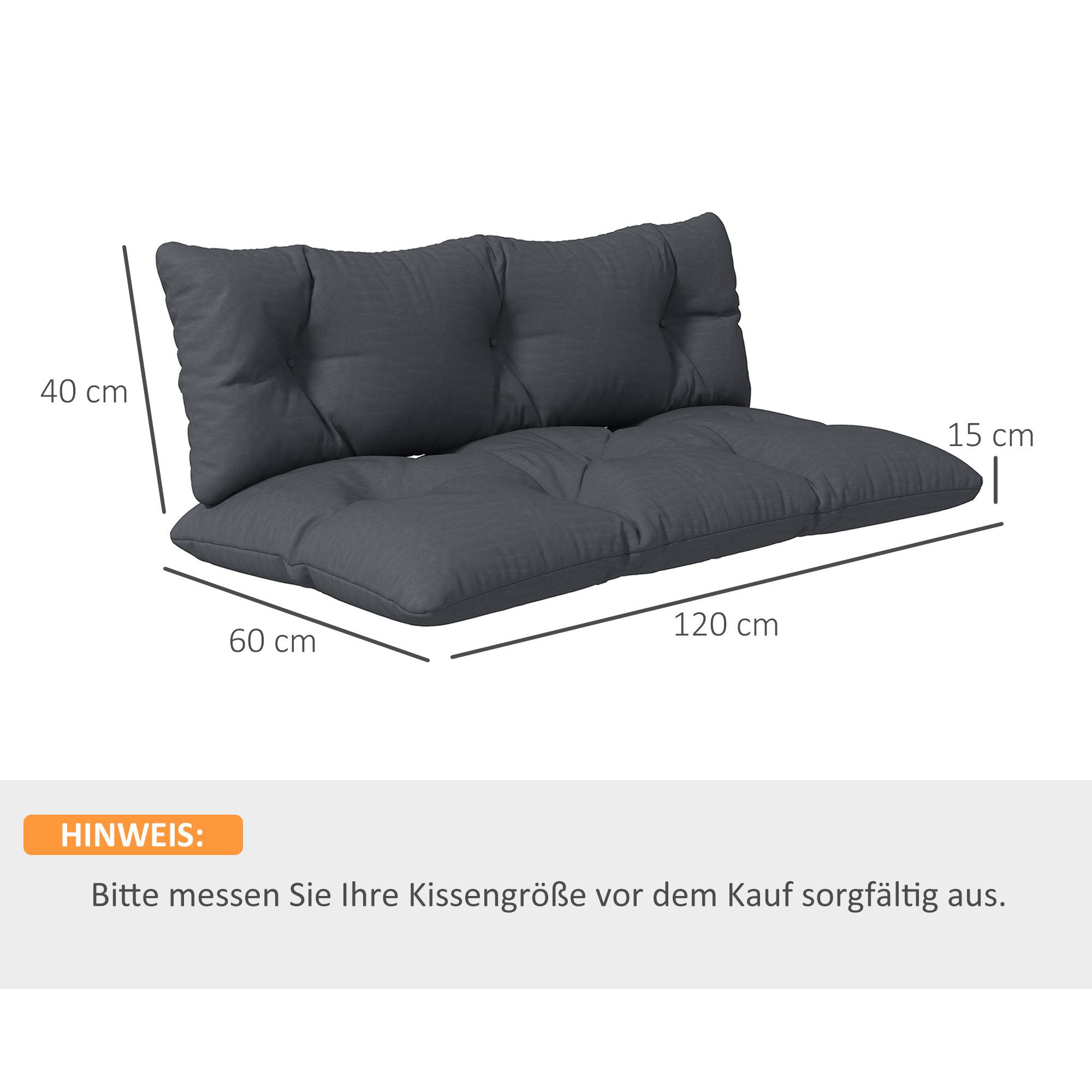 Ensemble de 2 coussins pour mobilier de jardin, résistant aux intempéries, capitonnés, 120 x 60 x 15 cm, gris - Image 5