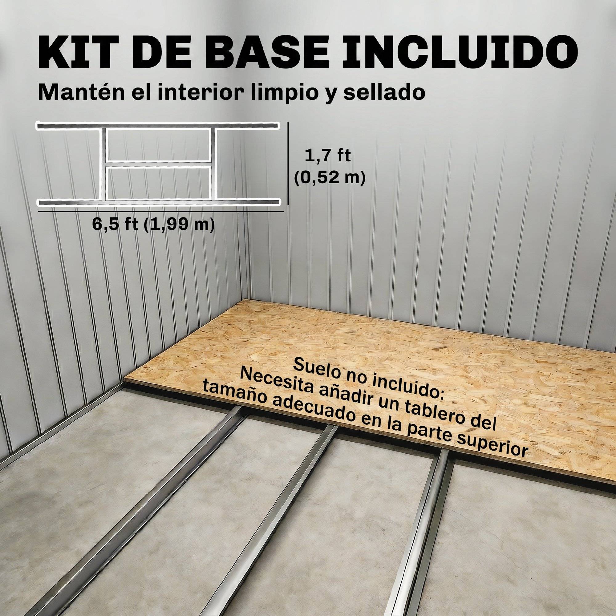 Abri de jardin extérieur 2,4 m² (213 x 130 x 172 cm) avec porte coulissante, toit en pente, base sans plancher ni fenêtres, gris - Image 8