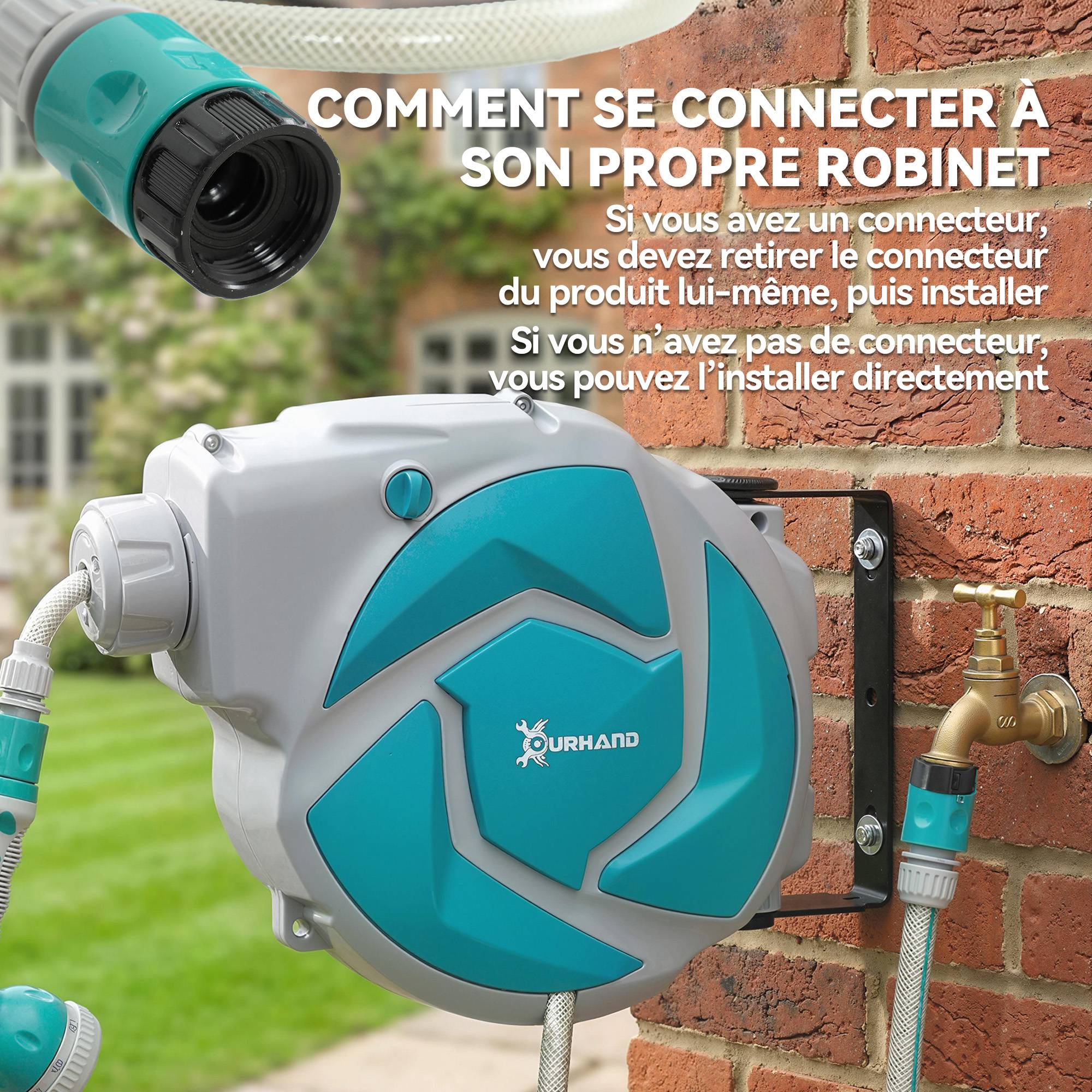 ComfortXL - Dévidoir mural automatique en plastique vert 10 + 1 m pour arrosage du jardin et terrasse avec buse à 7 jets - Image 7