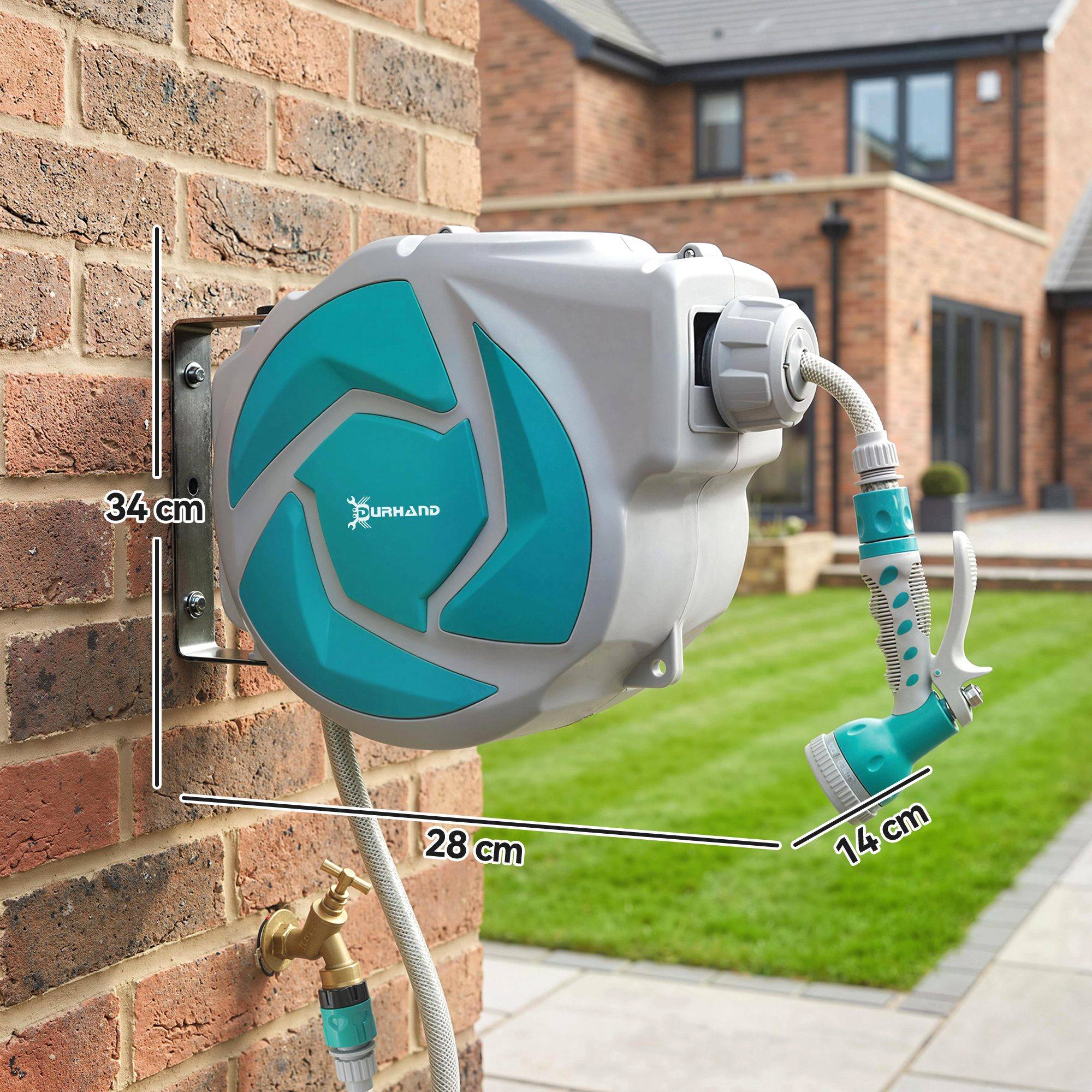 ComfortXL - Dévidoir mural automatique en plastique vert 10 + 1 m pour arrosage du jardin et terrasse avec buse à 7 jets - Image 3