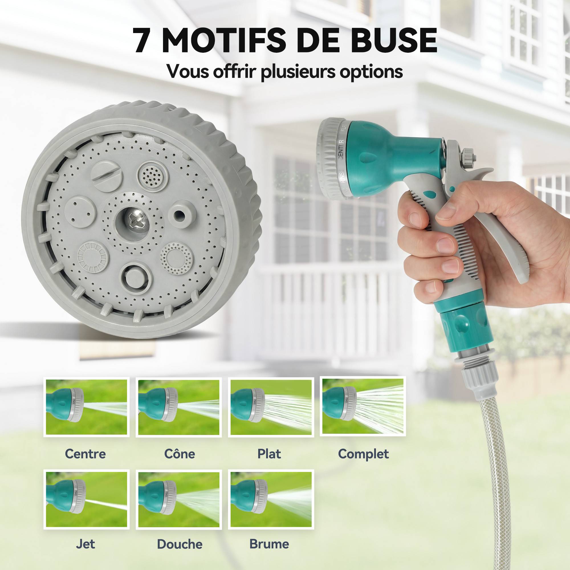 ComfortXL - Dévidoir mural automatique en plastique vert 10 + 1 m pour arrosage du jardin et terrasse avec buse à 7 jets - Image 4