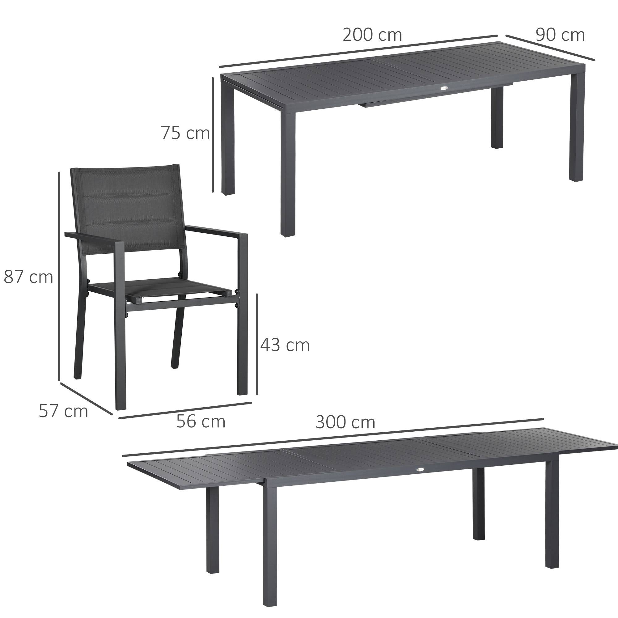 Outsunny - Ensemble de jardin 12 personnes chaises empilables table extensible 200/300L cm alu. textilène gris - Outsunny - Image 3