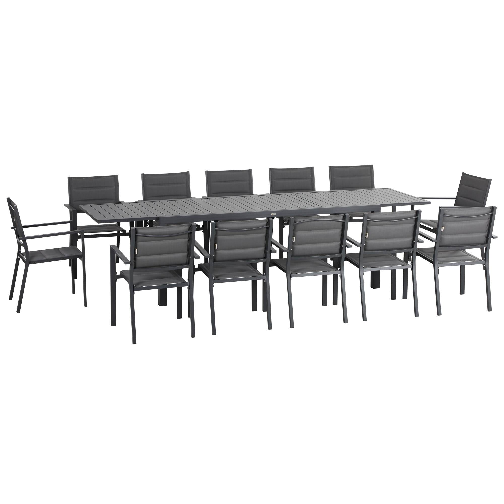 Outsunny - Ensemble de jardin 12 personnes chaises empilables table extensible 200/300L cm alu. textilène gris - Outsunny - Image 1