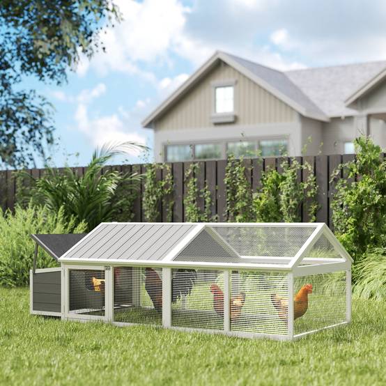 Poulailler pour poules cage à poule avec nichoir porte et toit ouvrable pour 4 et 8 poules 240 x 112,5 x 76 cm blanc - Image 4
