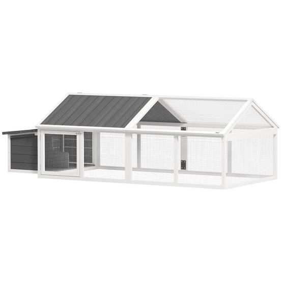 Poulailler pour poules cage à poule avec nichoir porte et toit ouvrable pour 4 et 8 poules 240 x 112,5 x 76 cm blanc - Image 1