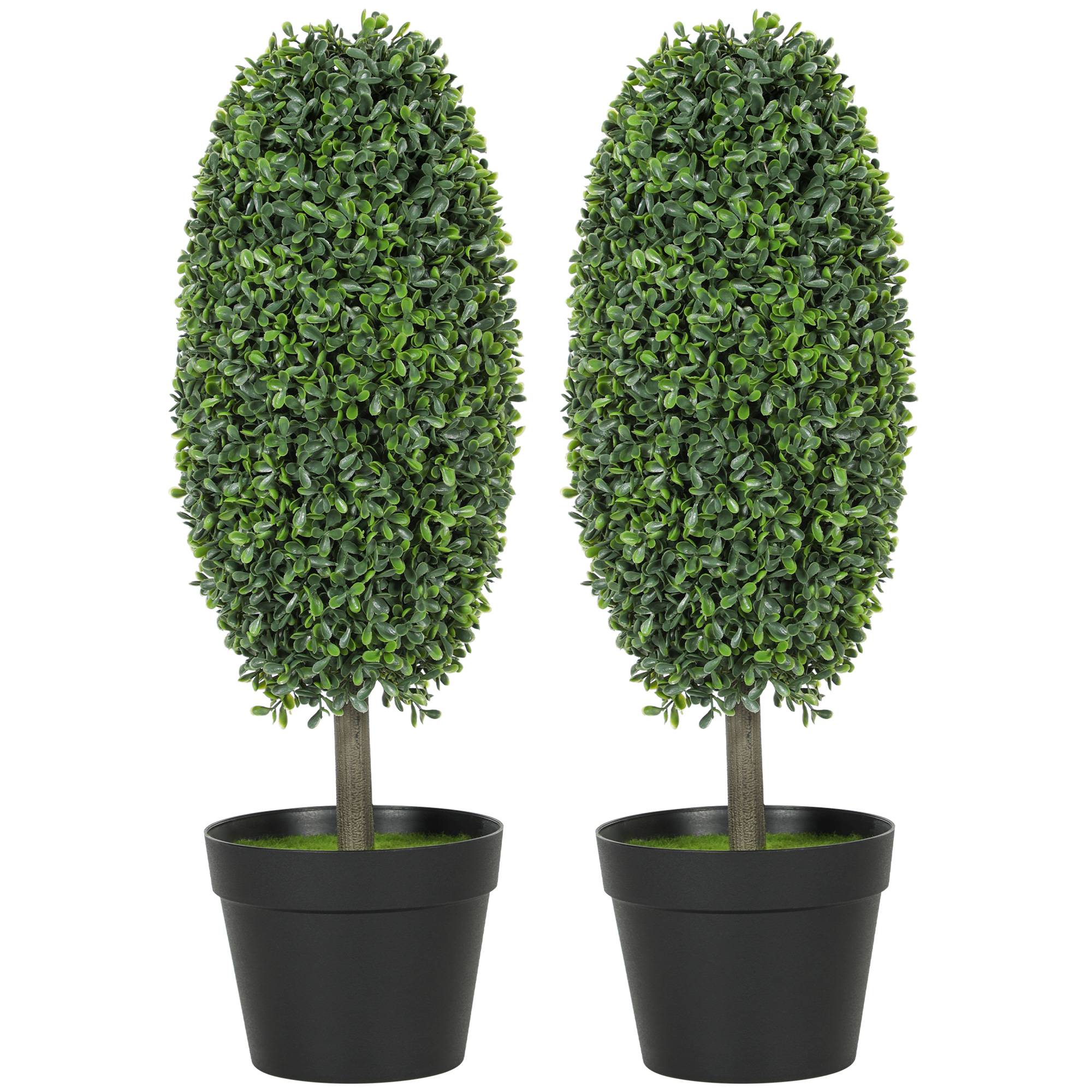 Lot 2 plantes artificielles arbres résistants UV pots plastique ciment vert - Image 1