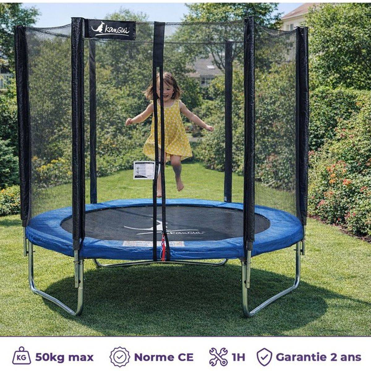 Kangui - Trampoline rond bleu KANGUI Ø180-183 cm, filet de sécurité, 36 ressorts coniques - KANGUI - Image 3