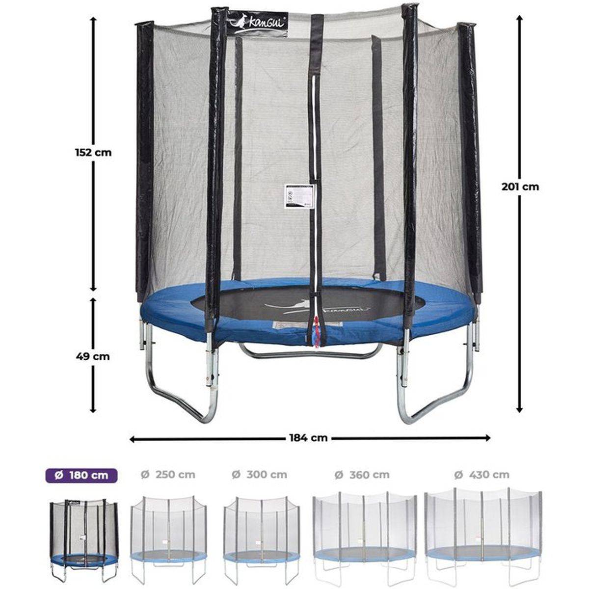 Kangui - Trampoline rond bleu KANGUI Ø180-183 cm, filet de sécurité, 36 ressorts coniques - KANGUI - Image 2