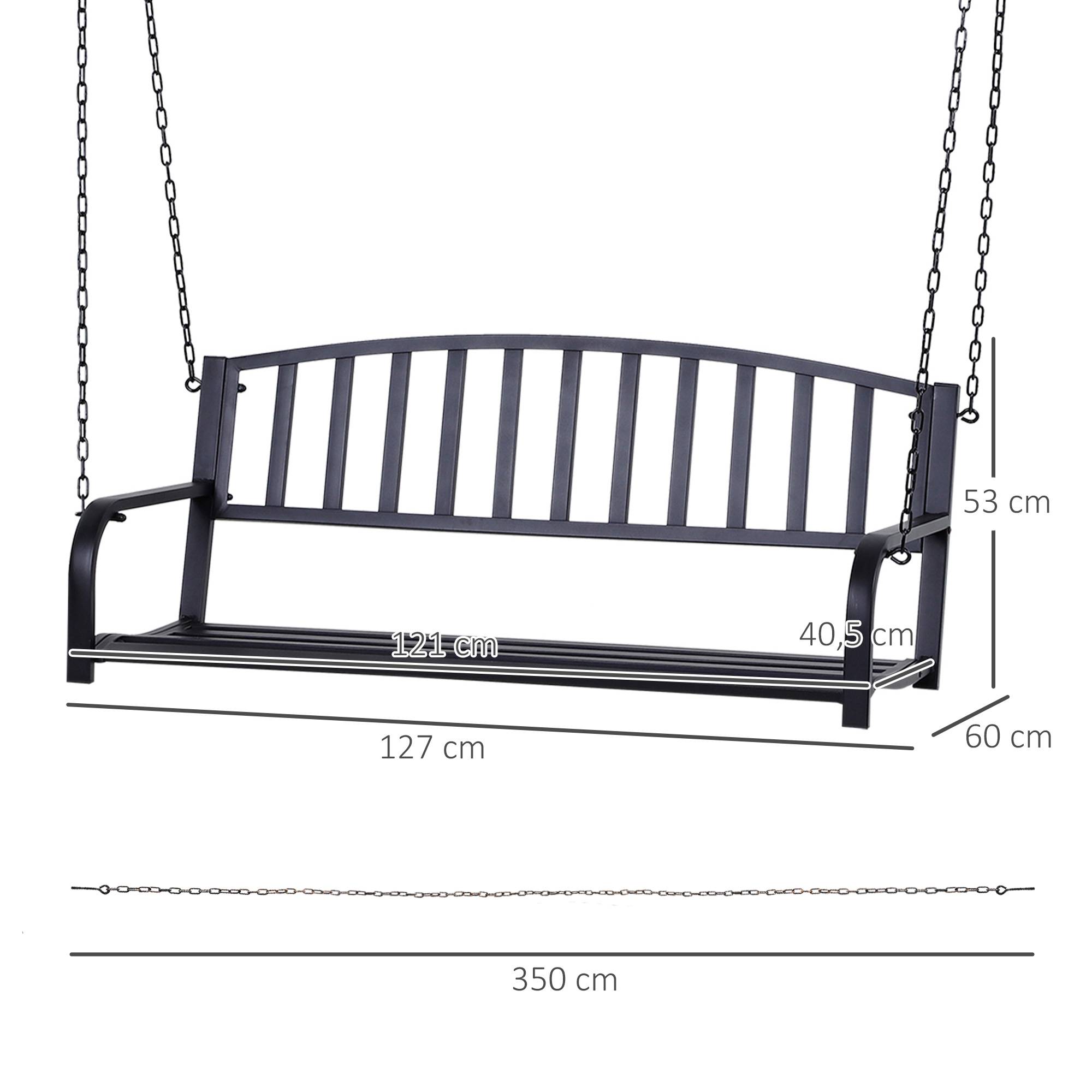 Banc Suspendu 2 Places Métal Noir Jardin Chaînes Incluses Assise Large 127x60cm - ComfortXL Outdoor Living - Image 5