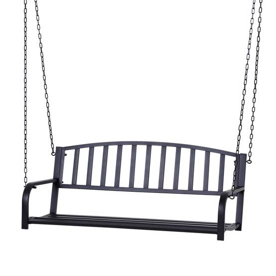 Banc Suspendu 2 Places Métal Noir Jardin Chaînes Incluses Assise Large 127x60cm - ComfortXL Outdoor Living - Image 2