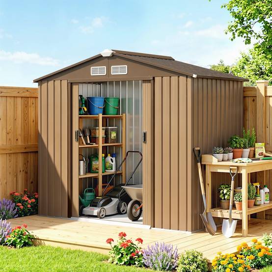 Abri de jardin 213x130x185 cm remise métallique extérieure outils kaki - Image 3