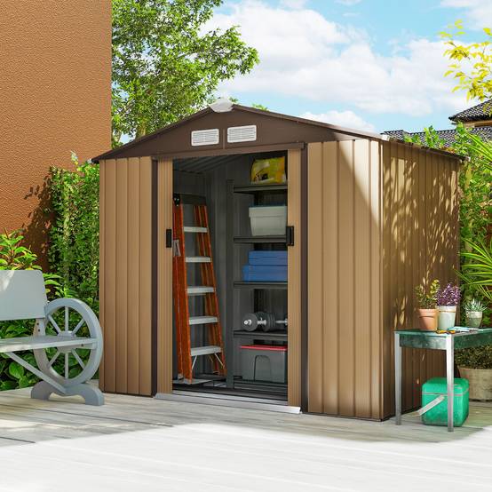 Abri de jardin 213x130x185 cm remise métallique extérieure outils kaki - Image 10
