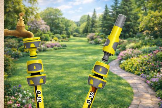 Jardibric - Jardibric Set de Base Arrosage 4 Pièces 19mm Nez de Robinet Raccords Rapides et Lance BM Kit Pratique Polyvalent Tuyau Jardin - Image 2