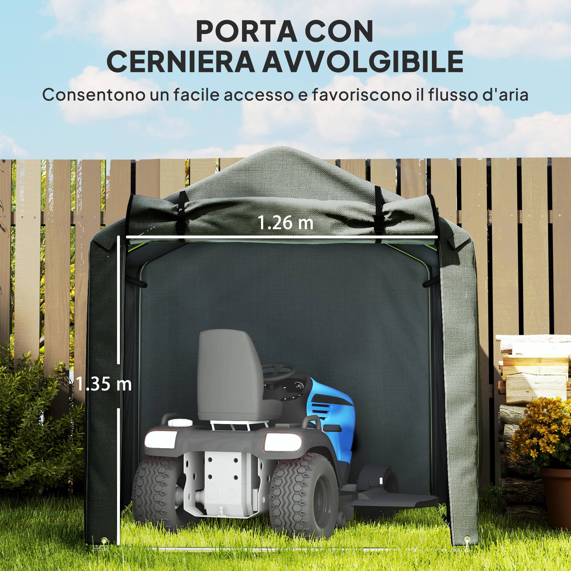 Tente garage entrée enroulable, cordes et piquets, métal galvanisé PE, 220x157x165cm, gris foncé - Image 8