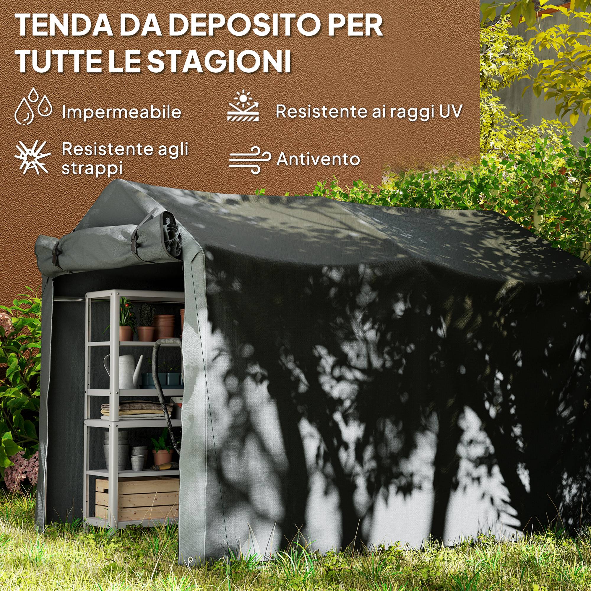 Tente garage entrée enroulable, cordes et piquets, métal galvanisé PE, 220x157x165cm, gris foncé - Image 6