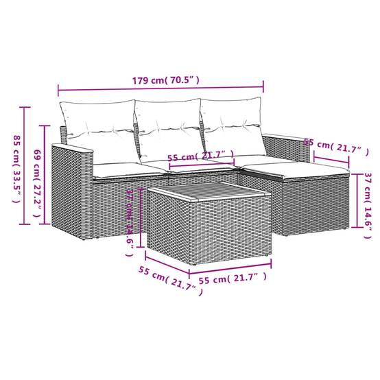 Vidaxl - Salon de jardin avec coussins 5pcs mélange beige résine tressée vidaXL 3225912 - Image 3