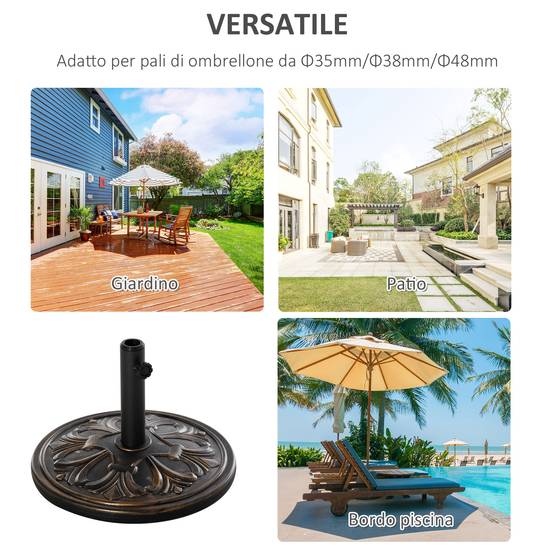 Base de parasol ronde Ø48x34 cm en plastique 13 kg pour mâts Ø35/38/48 mm, bronze - Image 7