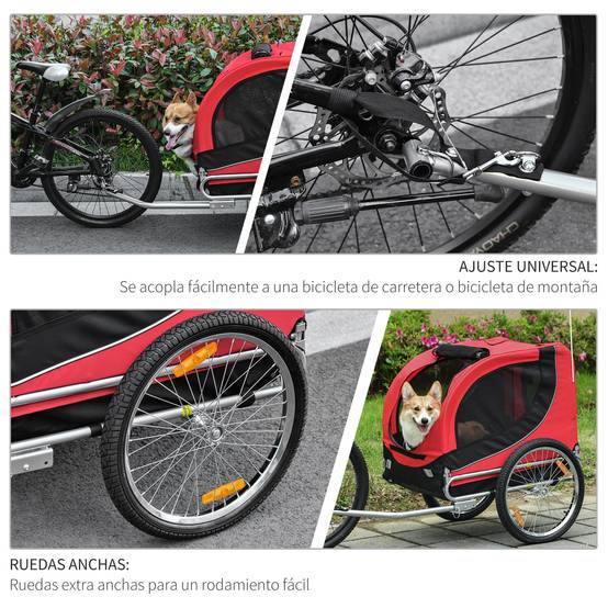 Remorque vélo pour chien avec 1 drapeau et 8 réflecteurs, 130 x 73 x 90 cm, rouge et noire - Image 7