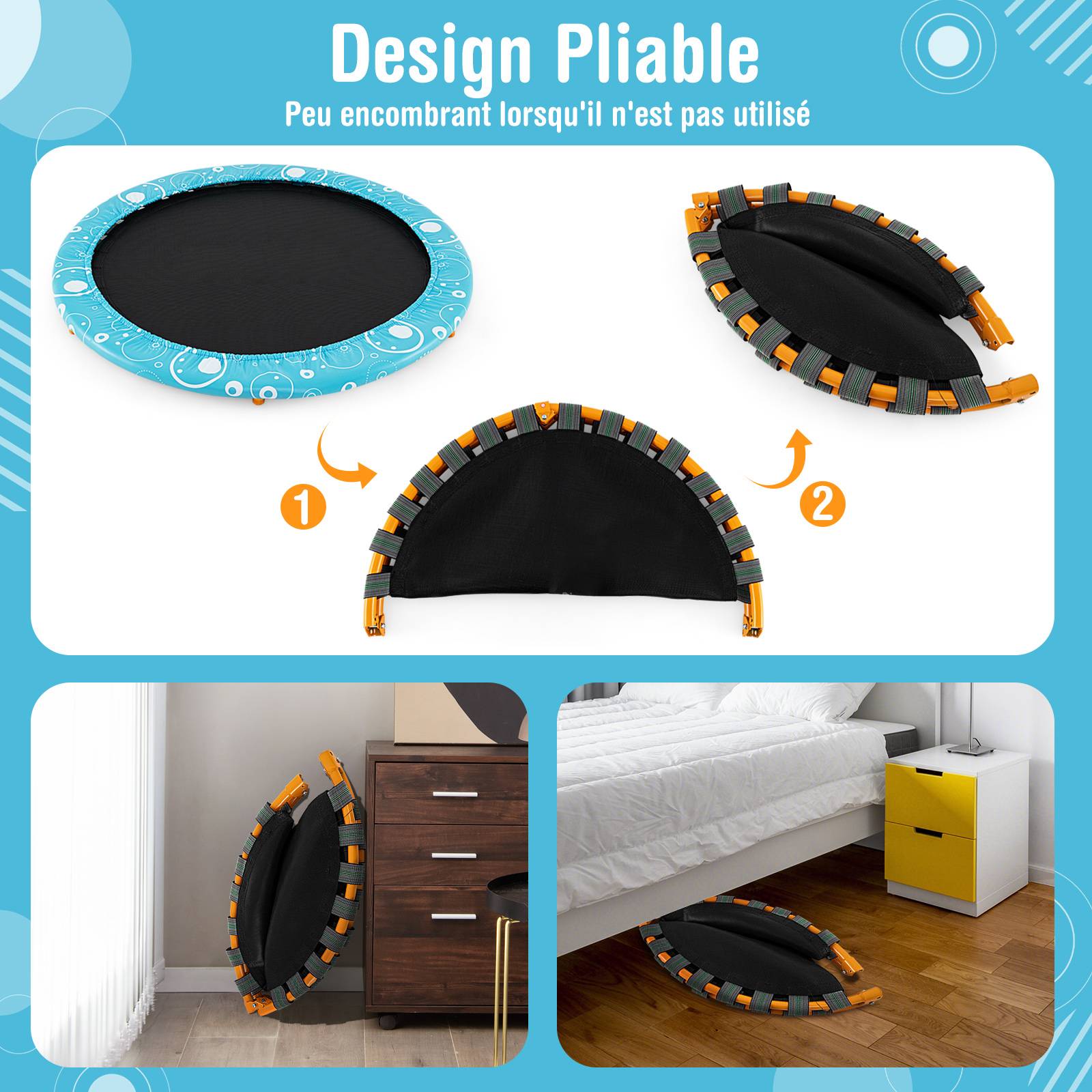 Costway - Mini Trampoline Enfants Pliable 92 cm avec Housse de Sécurité Matelassée et Poignée Recouverte, Charge maximale 150 KG, pour 3-10 Ans+ - Image 5