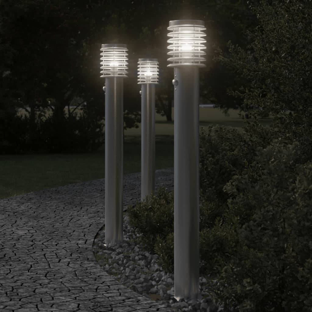 Lampadaire de jardin - Lampadaire d'extérieur avec capteur argenté acier inoxydable-JU1050 - Image 2