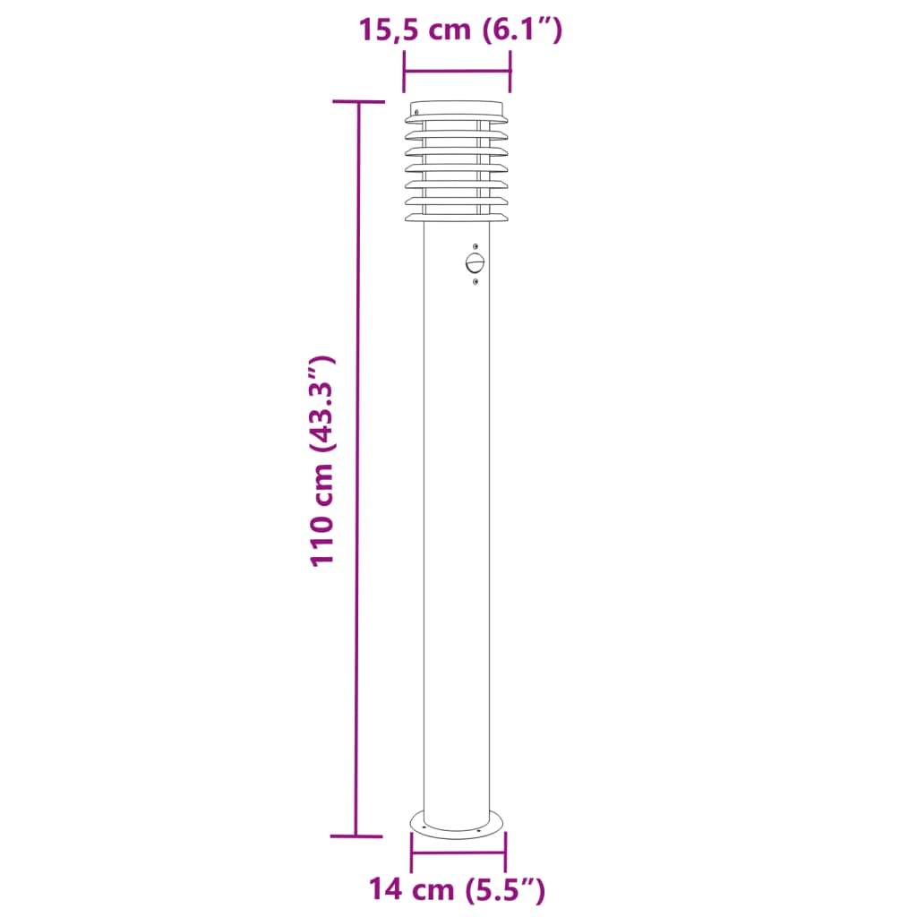 Lampadaire de jardin - Lampadaire d'extérieur avec capteur argenté acier inoxydable-JU1050 - Image 7