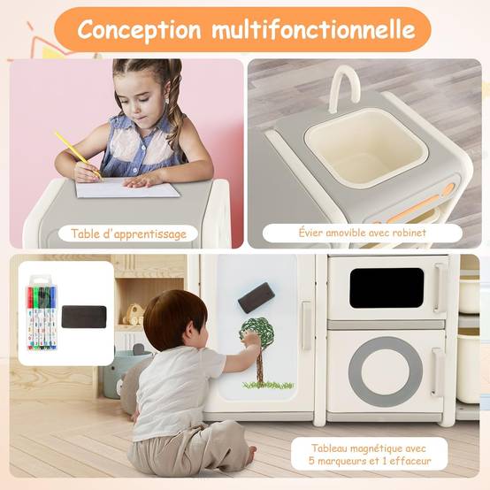 COSTWAY 3 en 1 Organisateur de Rangement Enfant-Tableau Blanc Magnétique- Cuisine de Jeu , 10 Accessoires, 116x38x98 cm, pour 3 ans+ - Puériculture & Eveil bébé COSTWAY 3 en 1 Organisateur de Rangement Enfant-Tableau Blanc Magnétique- Cuisine de Jeu , 10 Accessoires, 116x38x98 cm, pour 3 ans+ - Puériculture & Eveil bébé