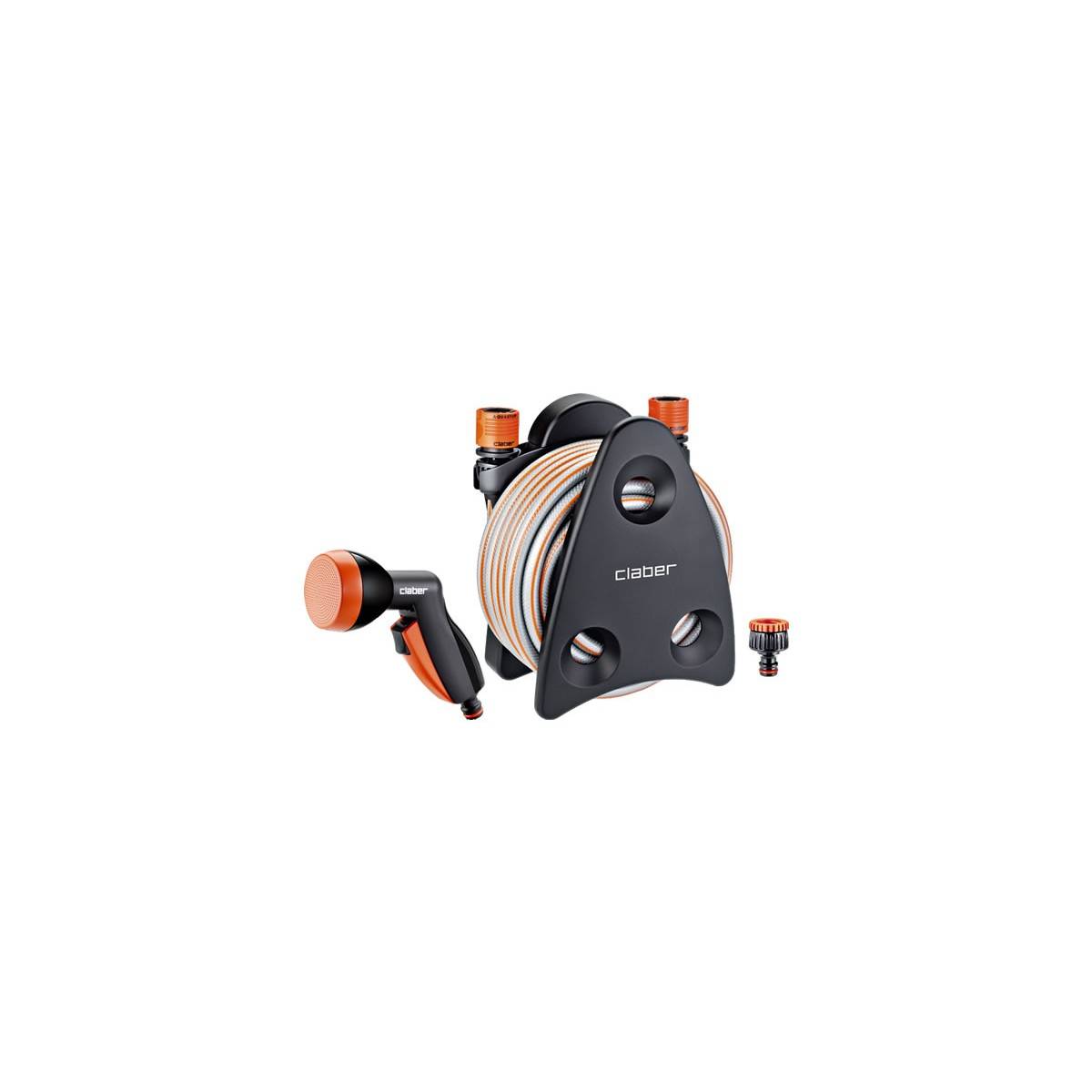 Claber - Tuyau arrosage 10m CLABER équipé Lance + raccords rapides Enrouleur tuyau arrosage fixe ou portable