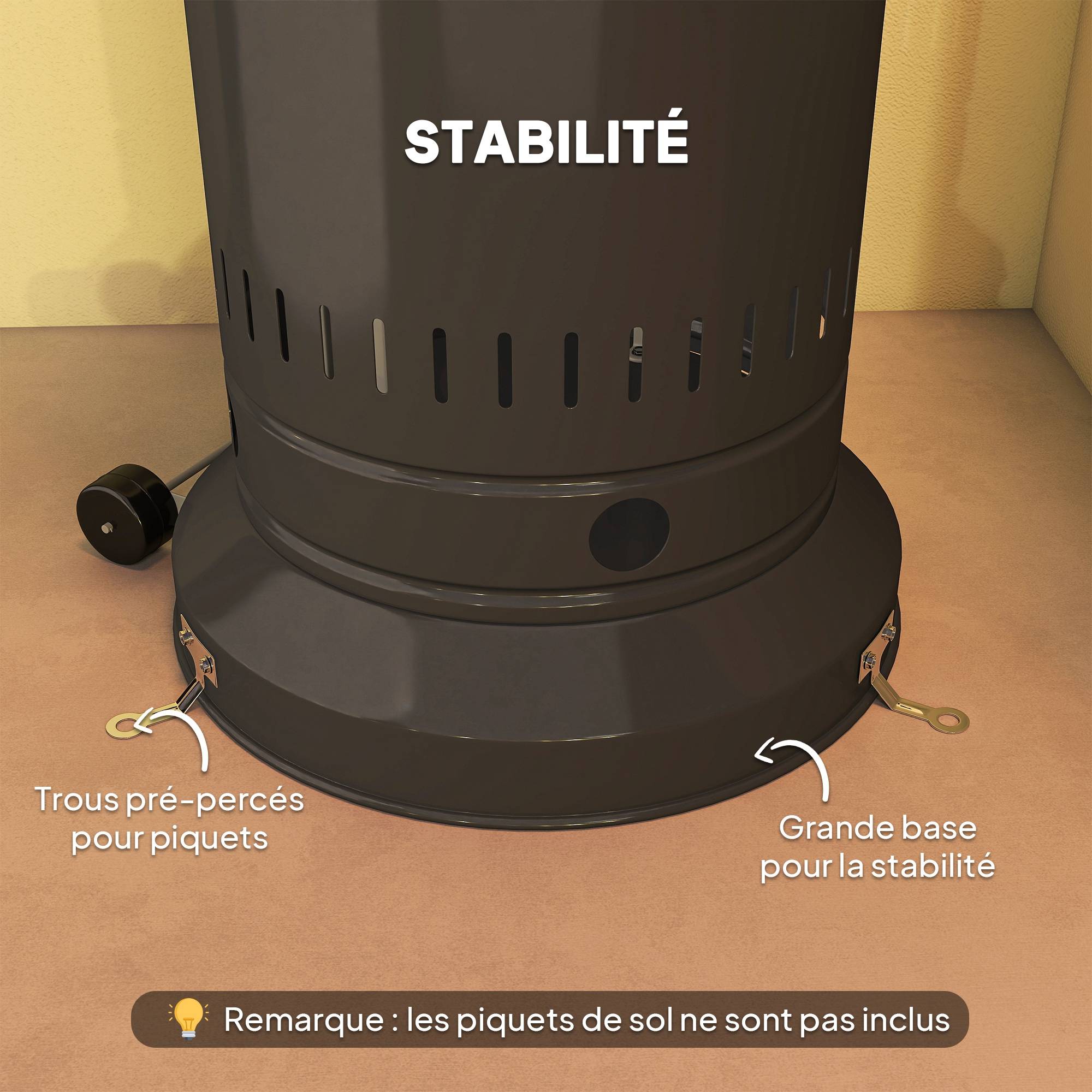 Chauffage de terrasse au gaz portable, puissance réglable, structure robuste, finition noire - Image 9