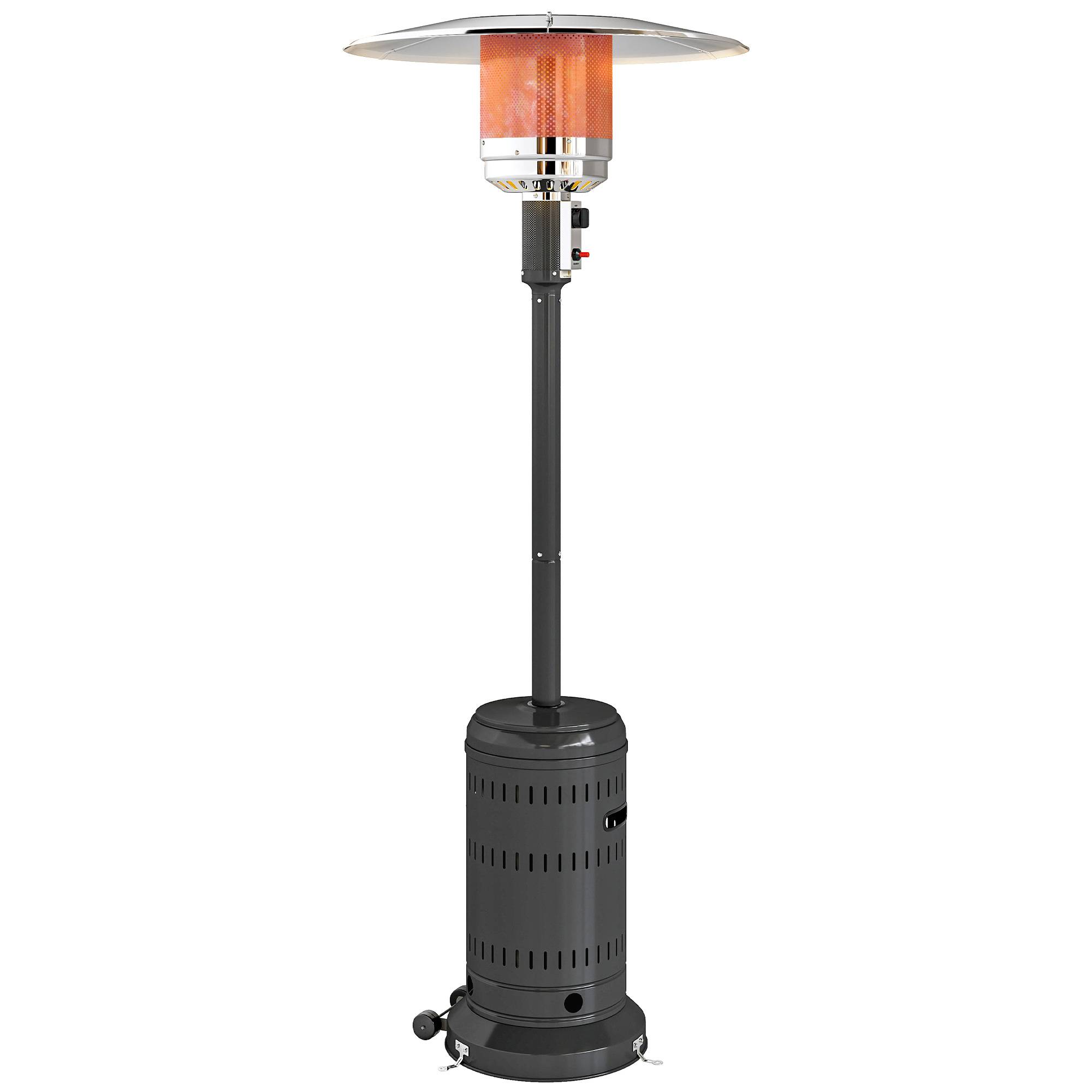 Chauffage de terrasse au gaz portable, puissance réglable, structure robuste, finition noire