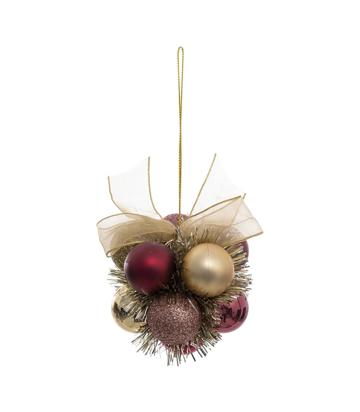 Fééric Lights & Christmas - Grappe de 11 Boules de Noël à suspendre déco ruban doré