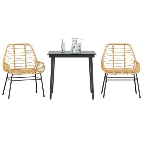 ComfortXL - Salon de Jardin 2 Personnes Résine Tressée Table Verre pour Repas Extérieur Marron – ComfortXL Outdoor Living - Image 1