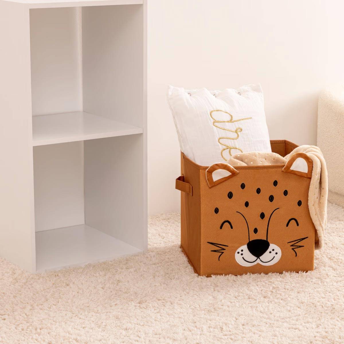Boîte de Rangement Pliable "Léopard" 29x29cm Marron - Image 5