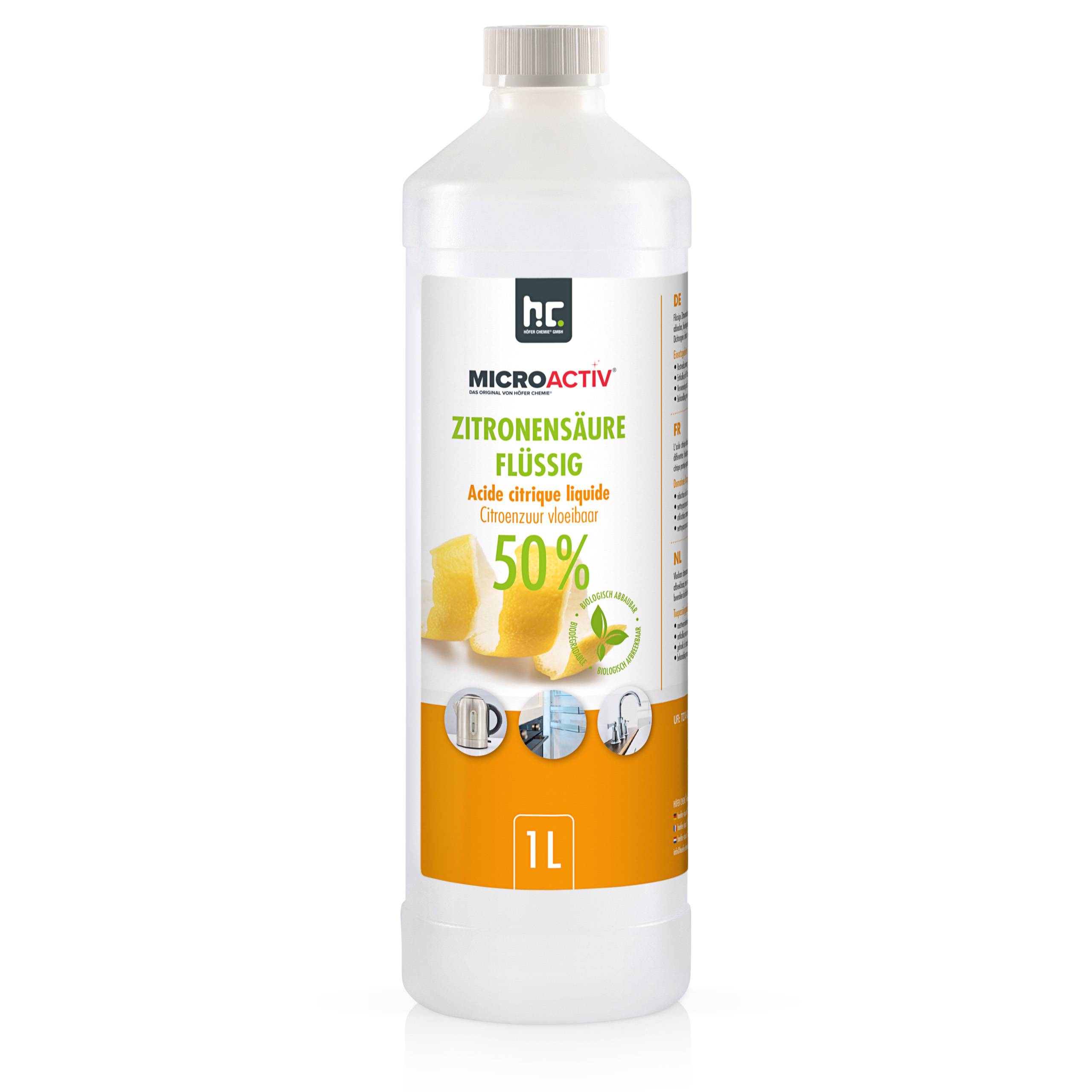 Acide Citrique Liquide 50% MICROACTIV® détartrant en bouteille de 1 L x 1 - Image 1