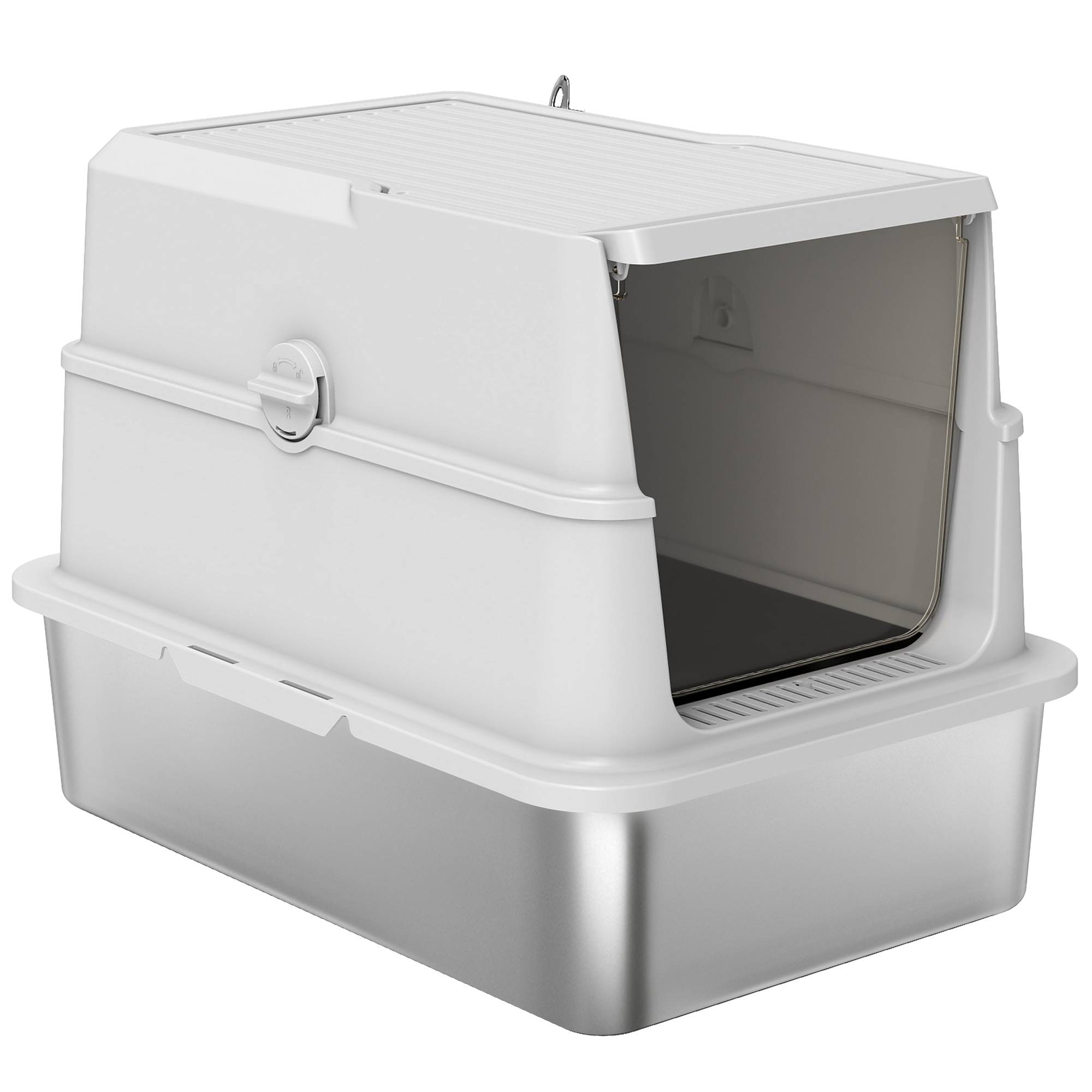 Sans Marque - Litière inox, grand intérieur, avec pelle, Gris clair - Image 2