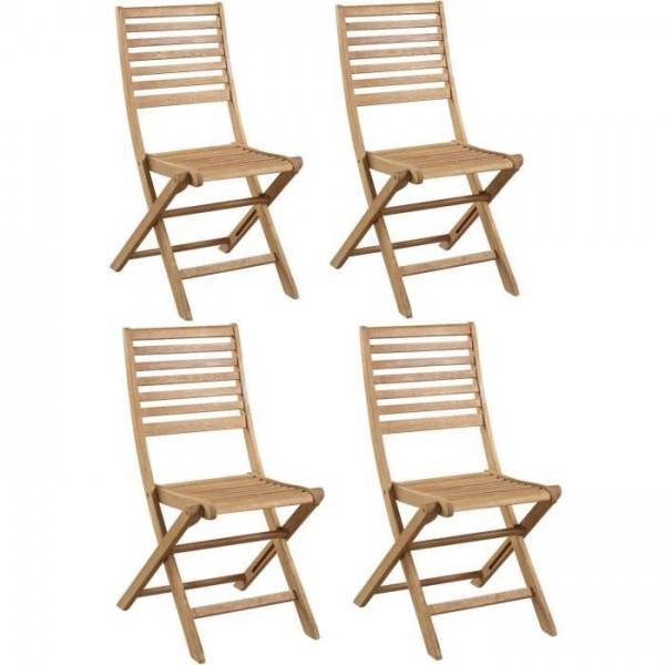 MARKET24 - Lot de 4 chaises de jardin pliantes en Acacia FSC - 47 x 57,5 x H.89,5 cm