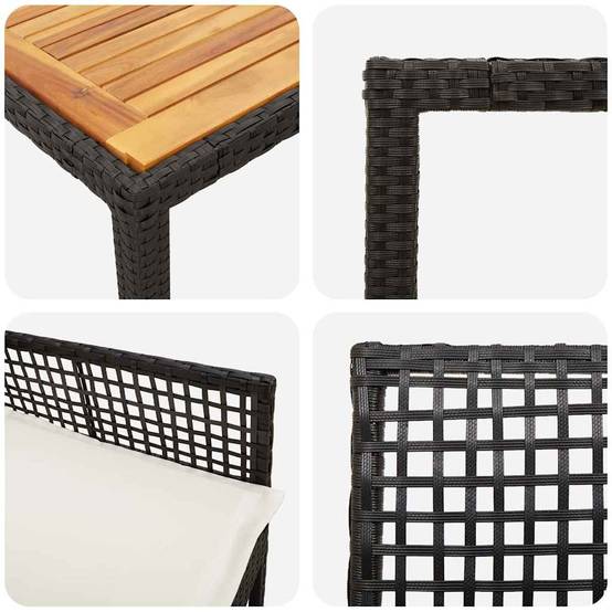 Ensemble de salle à manger pour jardin 3 pcs | Mobilier d'extérieur Noir polyrotin Maison Chic - Image 9