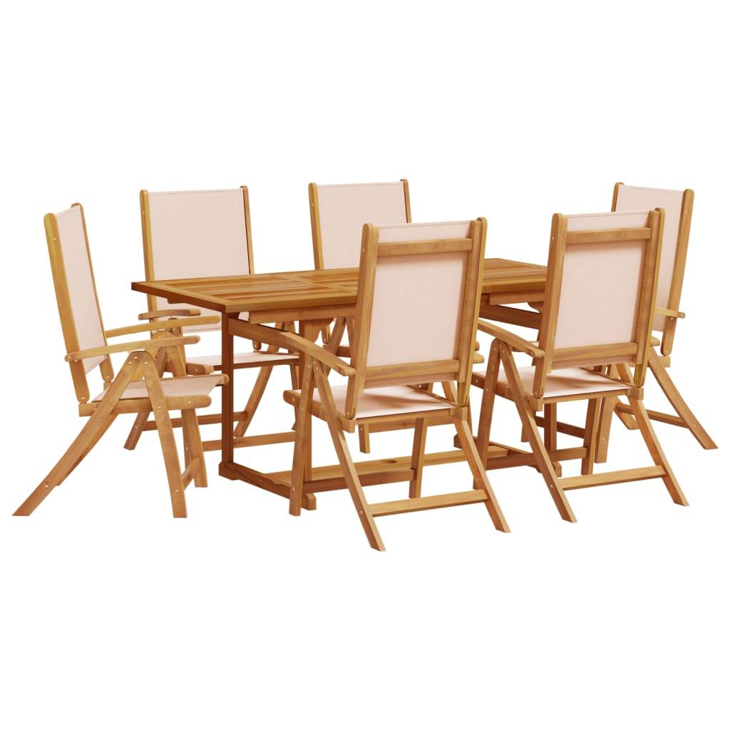 ComfortXL - Table et Chaises de Jardin 7 Pièces en Bois d'Acacia Set Extensible avec Assises Textilène Crème – ComfortXL Outdoor Living - Image 2