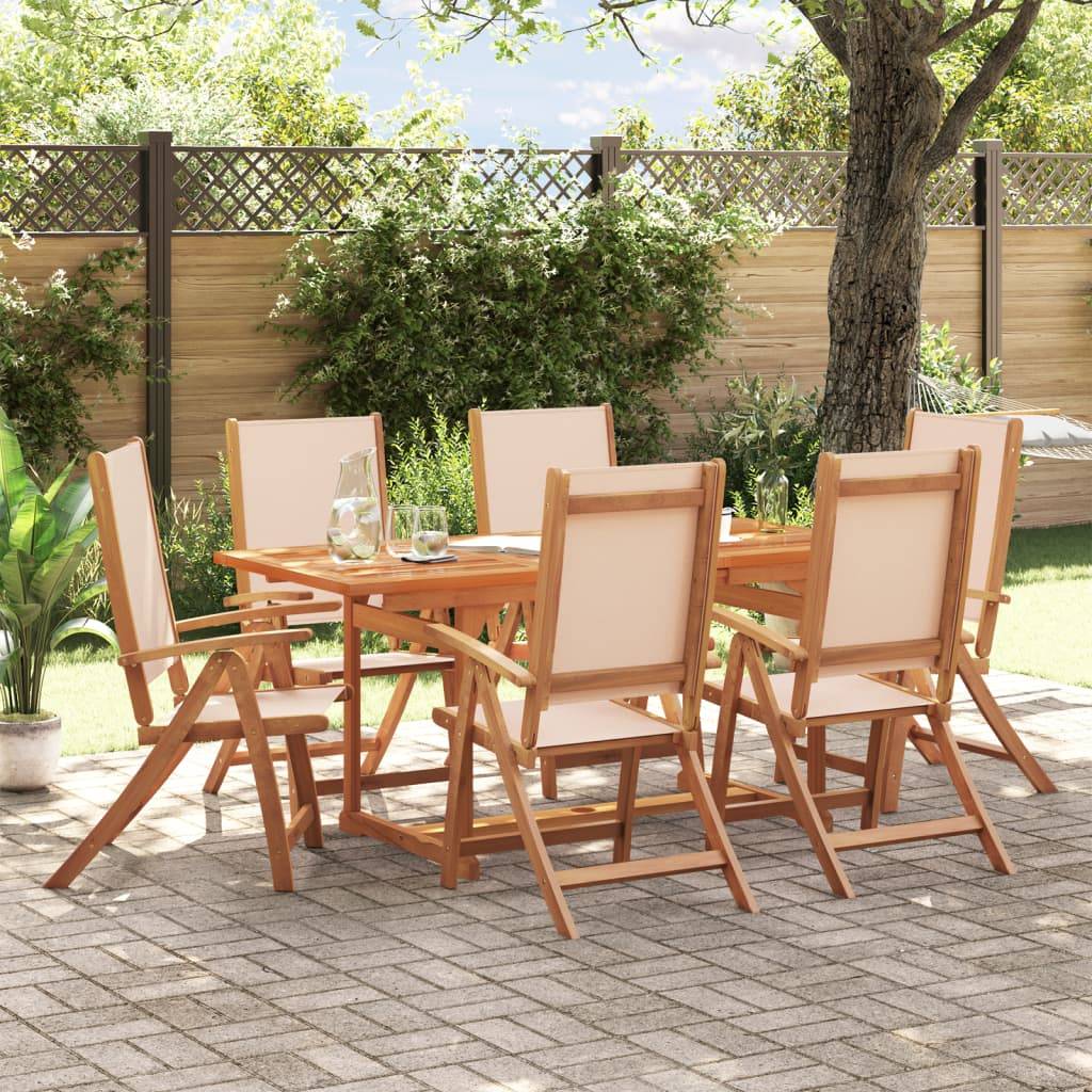 ComfortXL - Table et Chaises de Jardin 7 Pièces en Bois d'Acacia Set Extensible avec Assises Textilène Crème – ComfortXL Outdoor Living - Image 1