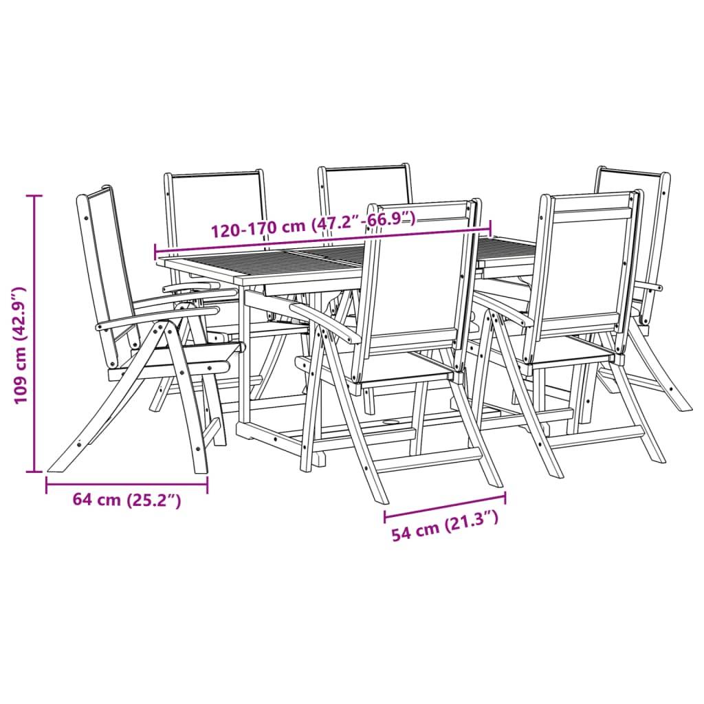 ComfortXL - Table et Chaises de Jardin 7 Pièces en Bois d'Acacia Set Extensible avec Assises Textilène Crème – ComfortXL Outdoor Living - Image 3