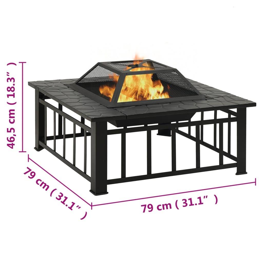 ComfortXL - Brasero Carré Foyer de Jardin 79cm en Acier avec Couvercle et Tisonnier – ComfortXL Outdoor Living - Image 8