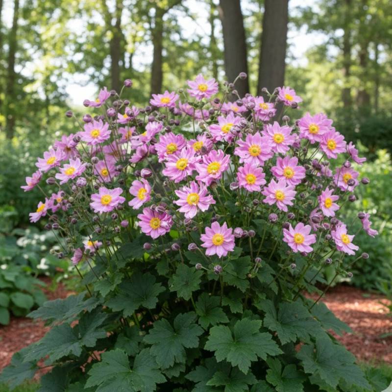 Anémone du Japon Pocahontas® à fleurs Rose/ - feuillage Caduc - Lot de 3 godets - Image 1